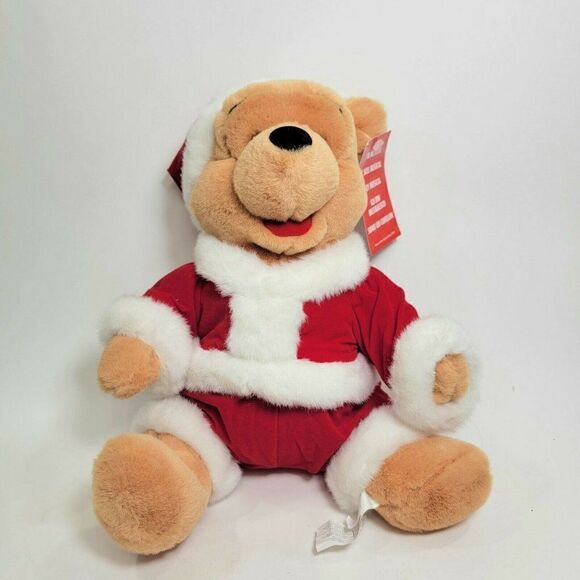 Vintage Winnie The Pooh Walt Disney Wind Up Musical Santa Pooh Plush Toy 10” - Picture 1 of 8